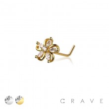 MULTI CZ SAKURA FLOWER 316L SURGICAL STEEL L-SHAPE NOSE RING